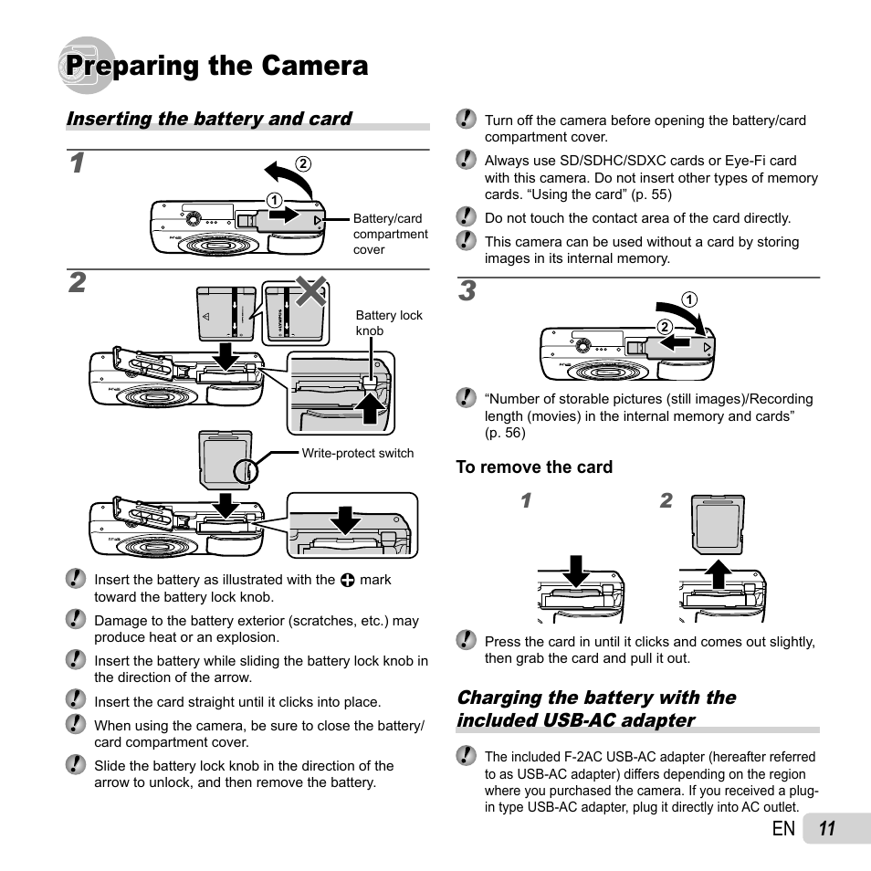 Preparing the camera, 11 en | Olympus VG-170 User Manual | Page 11 / 71