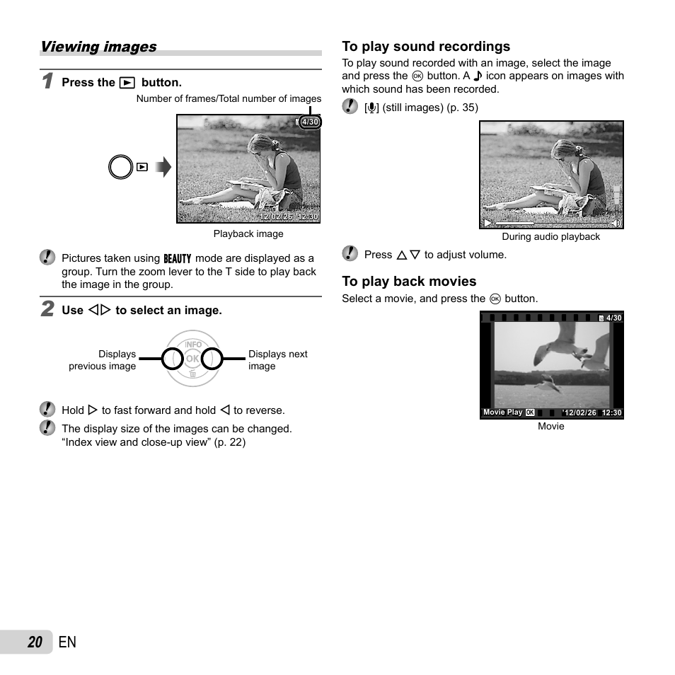 20 en, Viewing images | Olympus VG-170 User Manual | Page 20 / 71