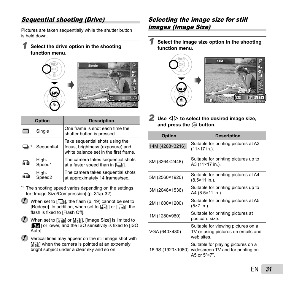 31 en, Sequential shooting (drive) | Olympus VG-170 User Manual | Page 31 / 71