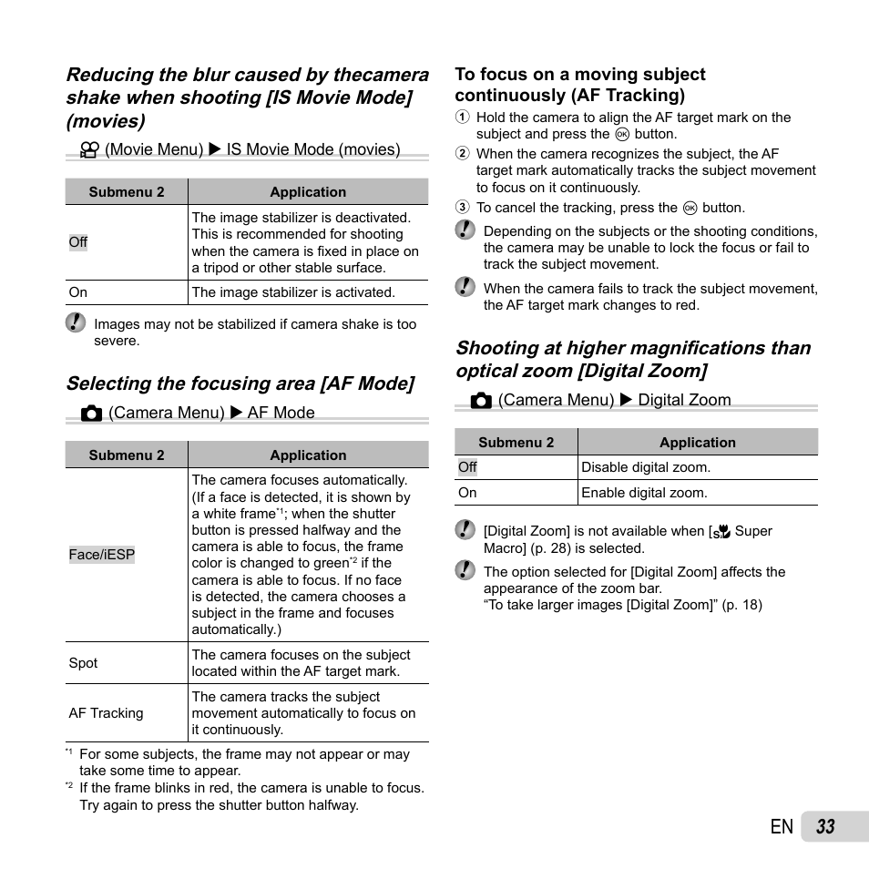 33 en, Selecting the focusing area [af mode | Olympus VG-170 User Manual | Page 33 / 71