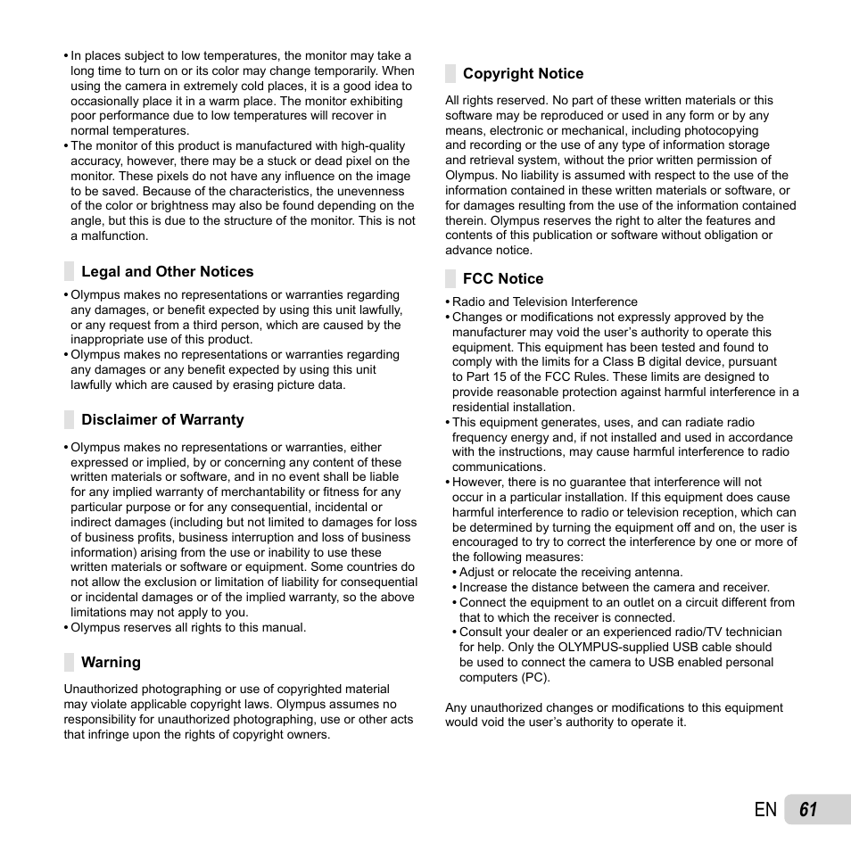 61 en | Olympus VG-170 User Manual | Page 61 / 71