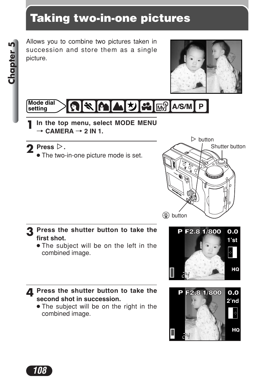 Taking two-in-one pictures | Olympus C-730 Ultra Zoom User Manual | Page 109 / 266