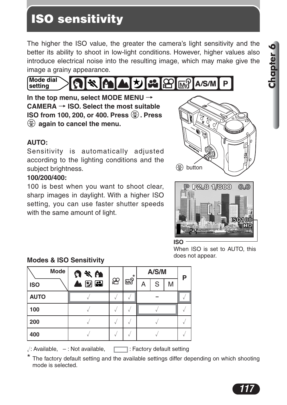 Iso sensitivity, Chapter 6 | Olympus C-730 Ultra Zoom User Manual | Page 118 / 266