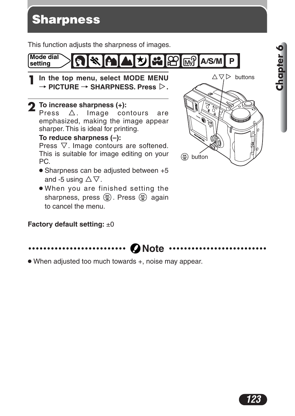 Sharpness, Sharpness 1, Chapter 6 | Olympus C-730 Ultra Zoom User Manual | Page 124 / 266