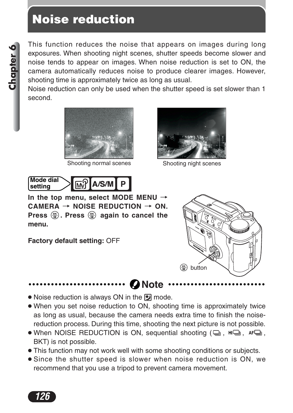 Noise reduction, Chapter 6 | Olympus C-730 Ultra Zoom User Manual | Page 127 / 266