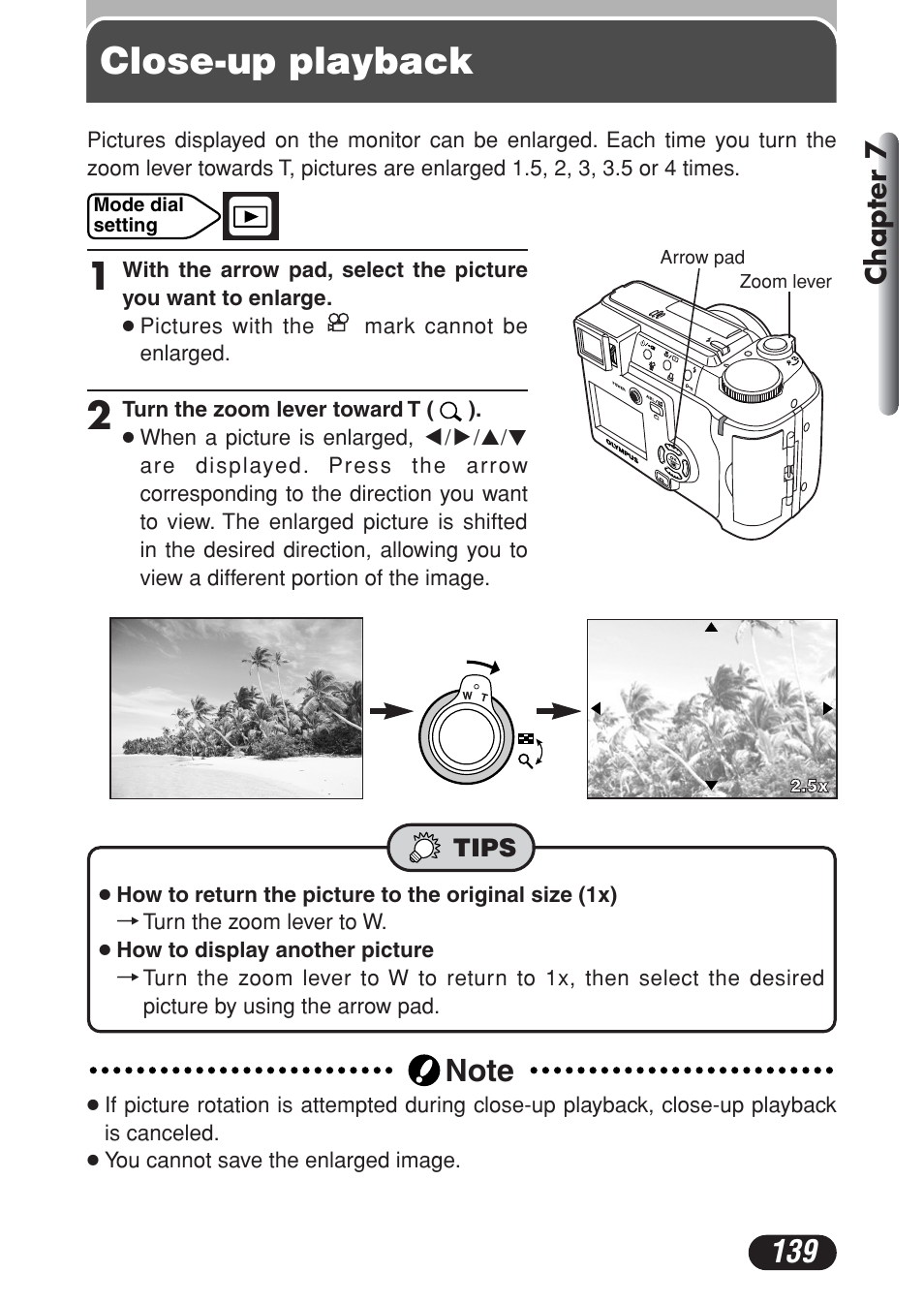 Close-up playback, Chapter 7 | Olympus C-730 Ultra Zoom User Manual | Page 140 / 266