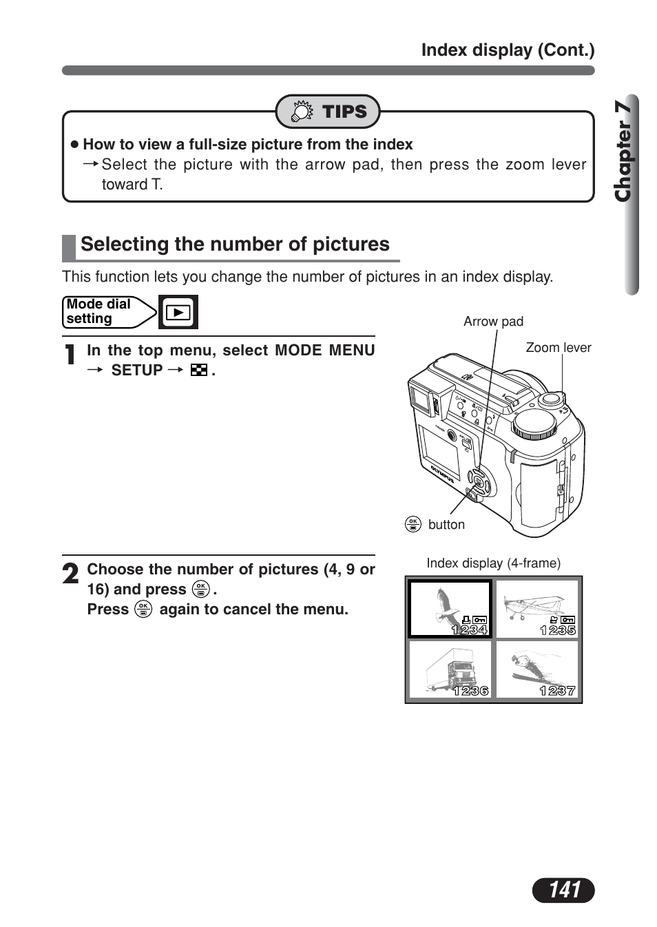 Selecting the number of pictures, Chapter 7 | Olympus C-730 Ultra Zoom User Manual | Page 142 / 266