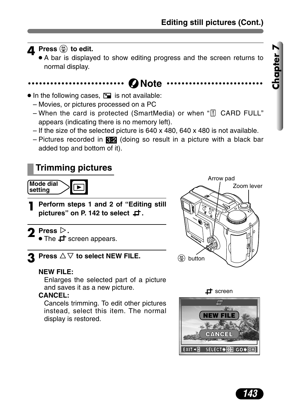 Trimming pictures, Chapter 7 | Olympus C-730 Ultra Zoom User Manual | Page 144 / 266