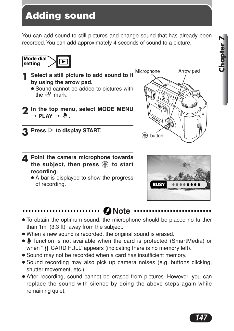 Adding sound, Chapter 7 | Olympus C-730 Ultra Zoom User Manual | Page 148 / 266