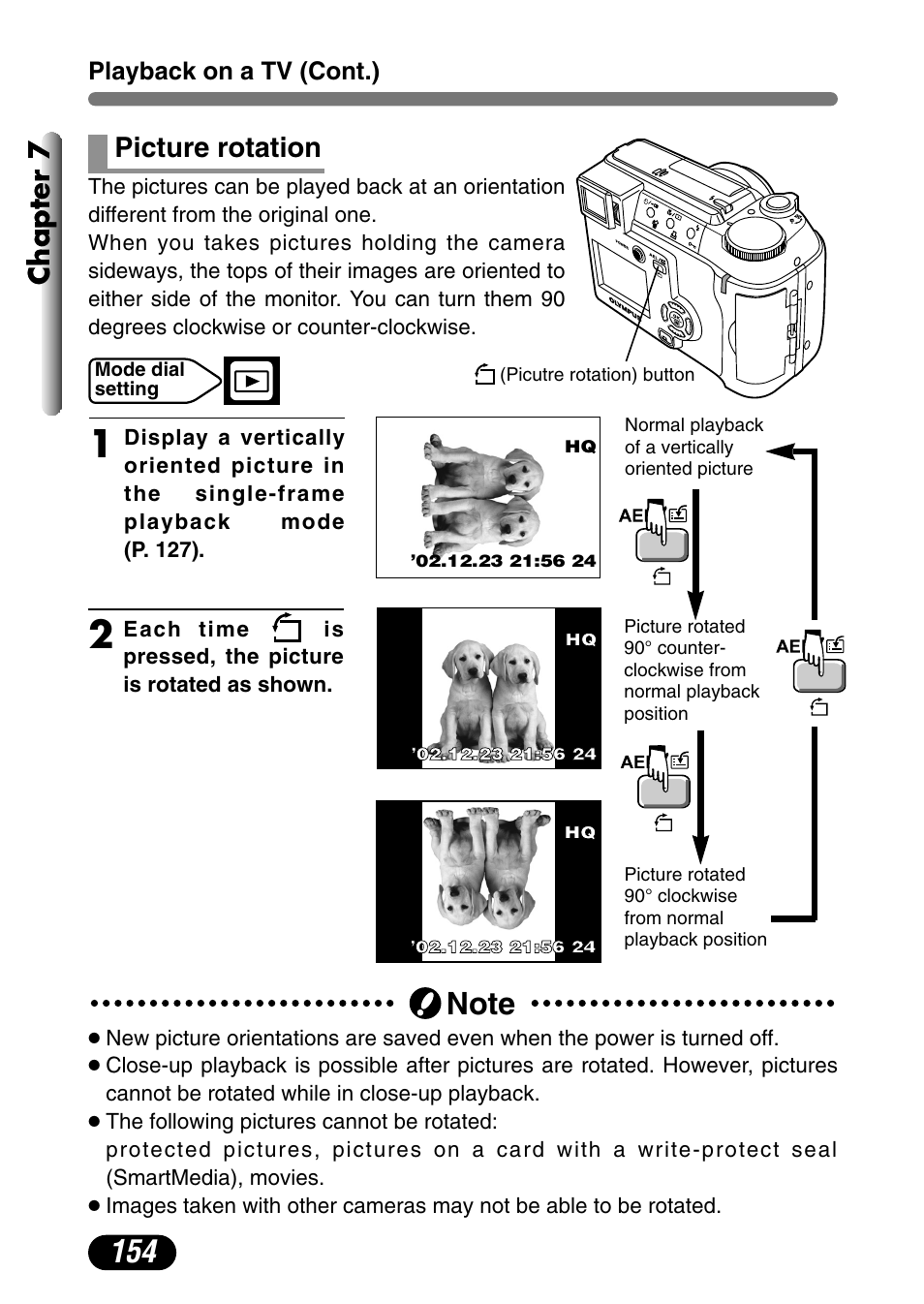 Picture rotation, Chapter 7 | Olympus C-730 Ultra Zoom User Manual | Page 155 / 266