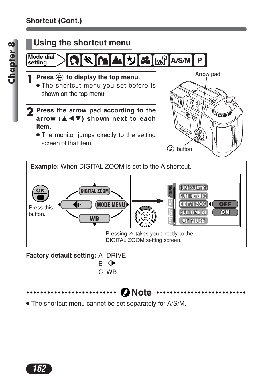 Using the shortcut menu, Chapter 8 | Olympus C-730 Ultra Zoom User Manual | Page 163 / 266