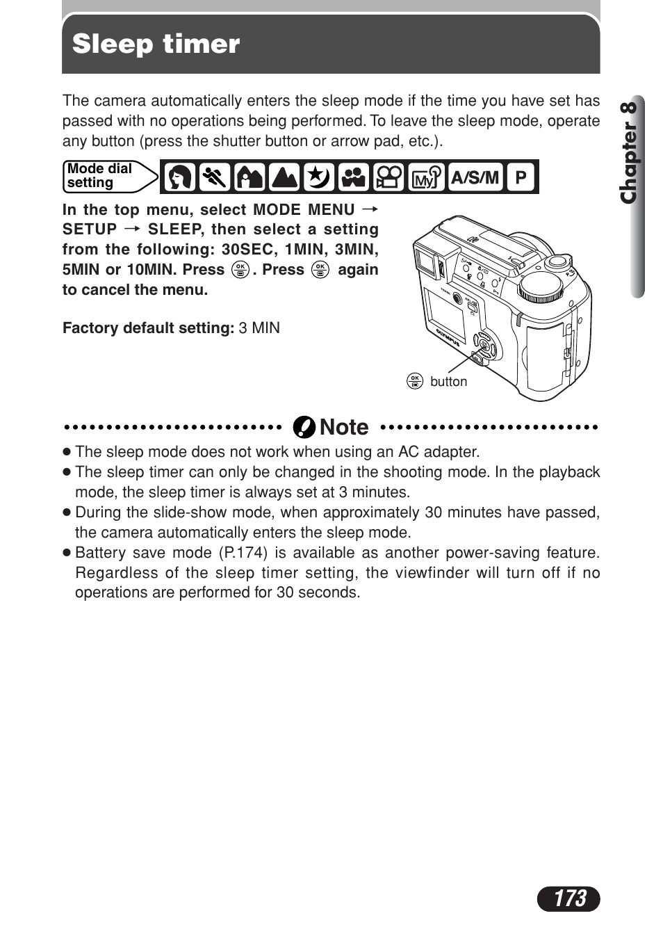 Sleep timer, Chapter 8 | Olympus C-730 Ultra Zoom User Manual | Page 174 / 266