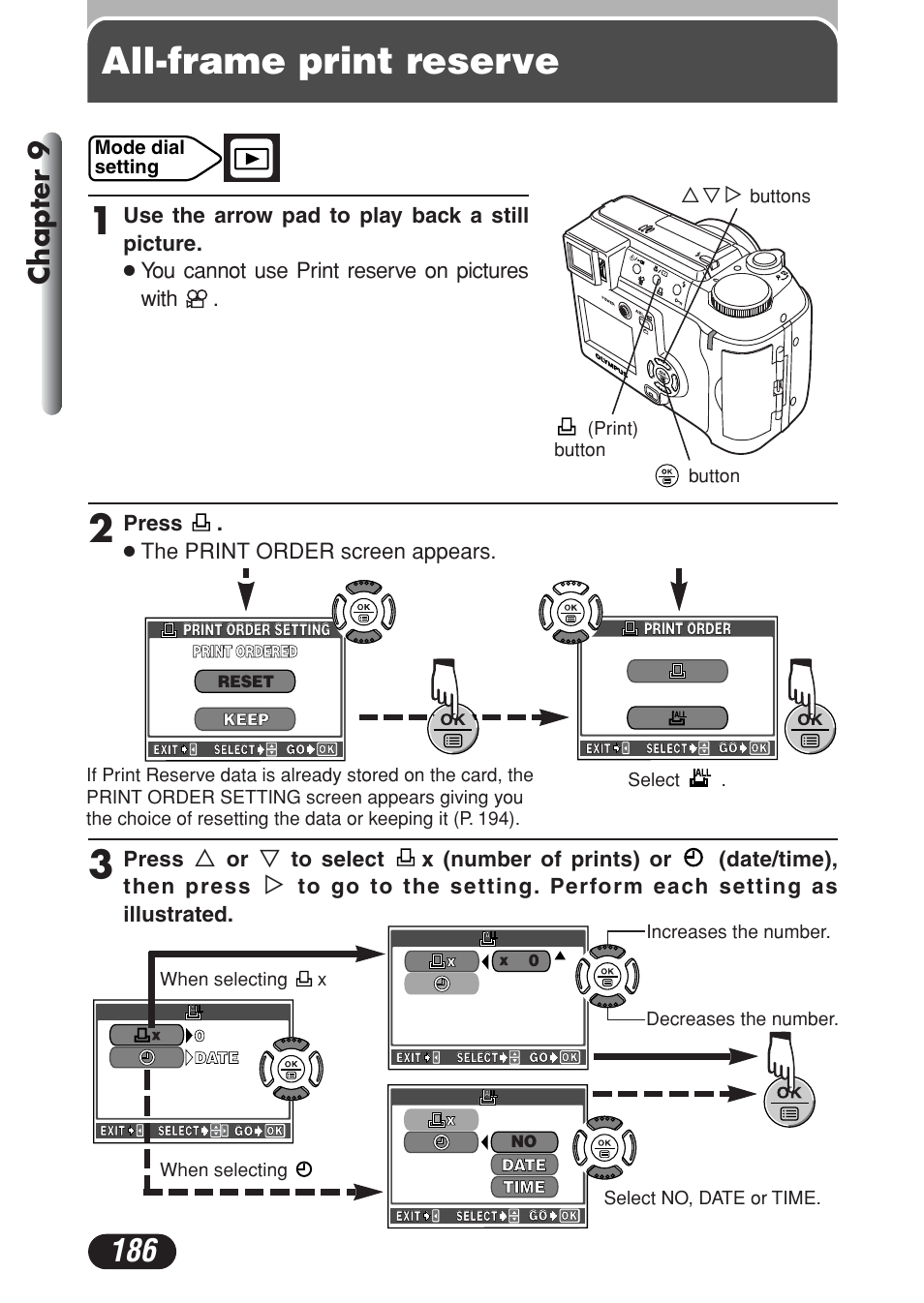 All-frame print reserve, Chapter 9 | Olympus C-730 Ultra Zoom User Manual | Page 187 / 266