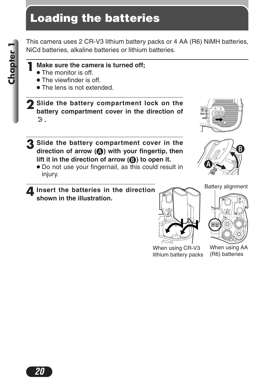 Loading the batteries | Olympus C-730 Ultra Zoom User Manual | Page 21 / 266