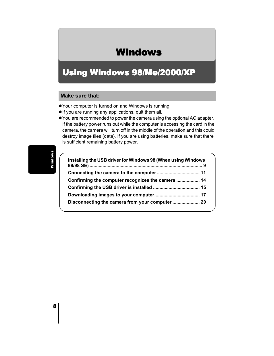 Windows, Windows (98/me/2000/xp) | Olympus C-730 Ultra Zoom User Manual | Page 242 / 266