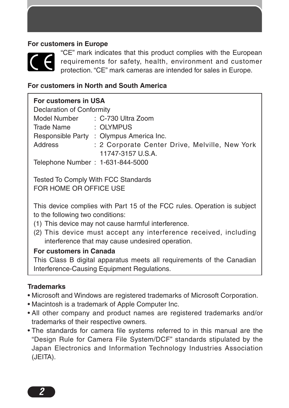 Legal and other notices | Olympus C-730 Ultra Zoom User Manual | Page 3 / 266