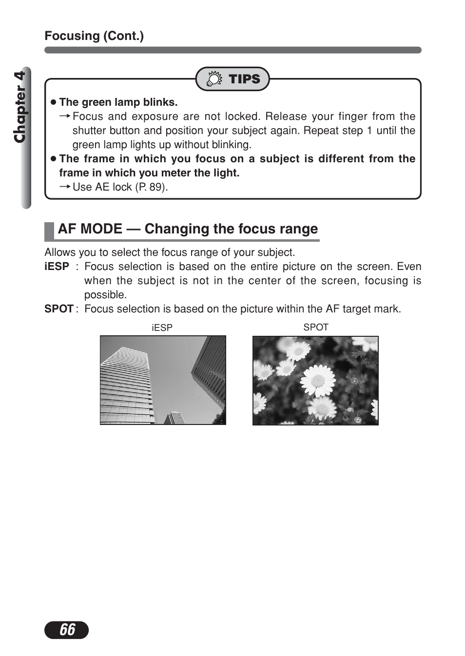Af mode — changing the focus range, Chapter 4 | Olympus C-730 Ultra Zoom User Manual | Page 67 / 266