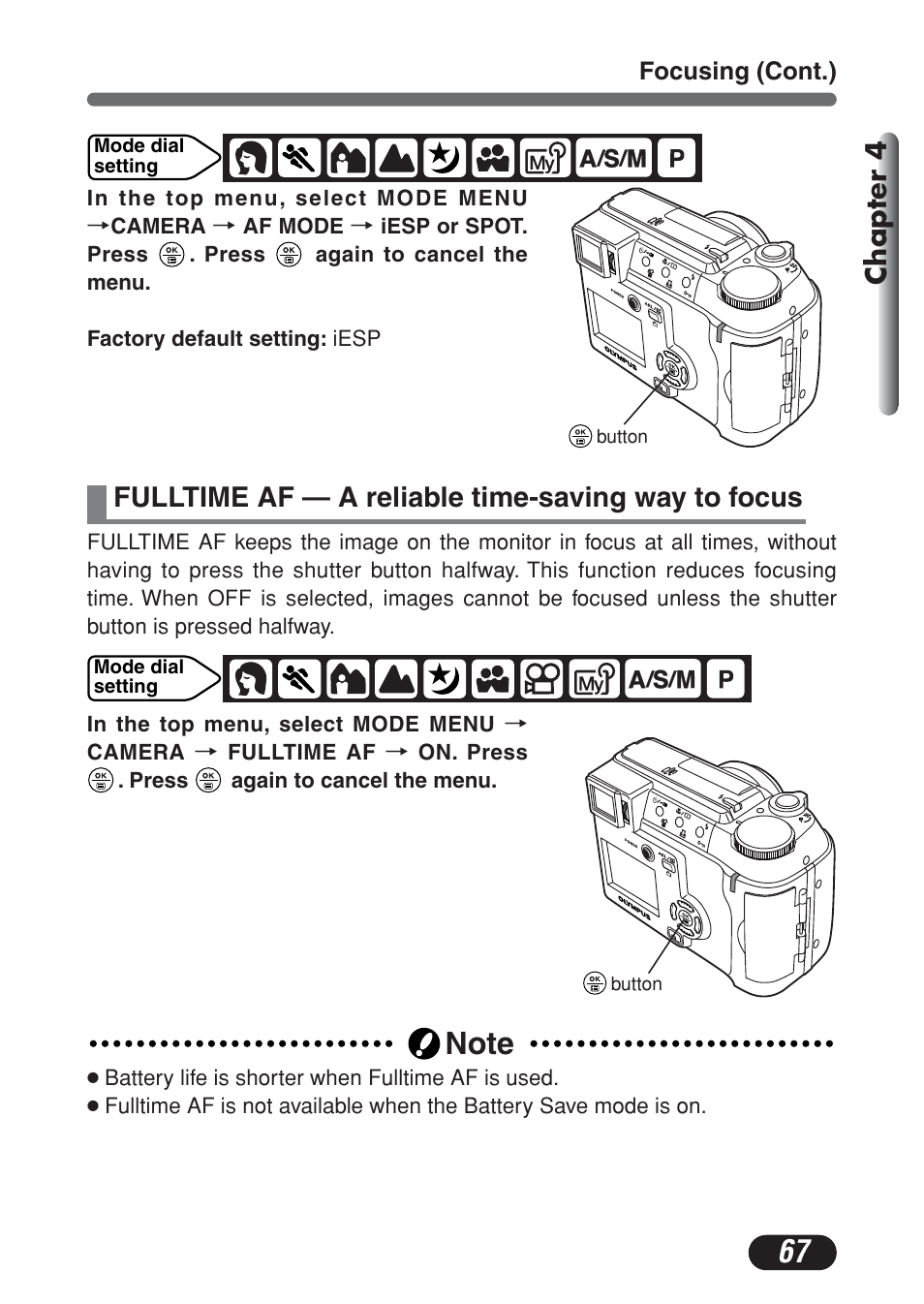 Fulltime af — a reliable time-saving way to focus, Chapter 4 | Olympus C-730 Ultra Zoom User Manual | Page 68 / 266