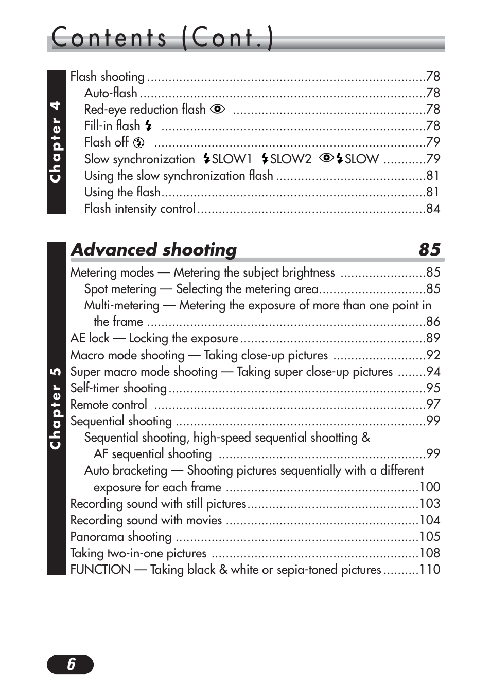 Advanced shooting 85 | Olympus C-730 Ultra Zoom User Manual | Page 7 / 266