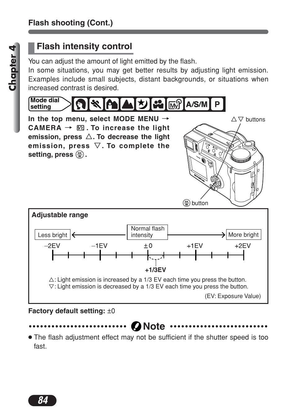 Flash intensity control, Chapter 4 | Olympus C-730 Ultra Zoom User Manual | Page 85 / 266