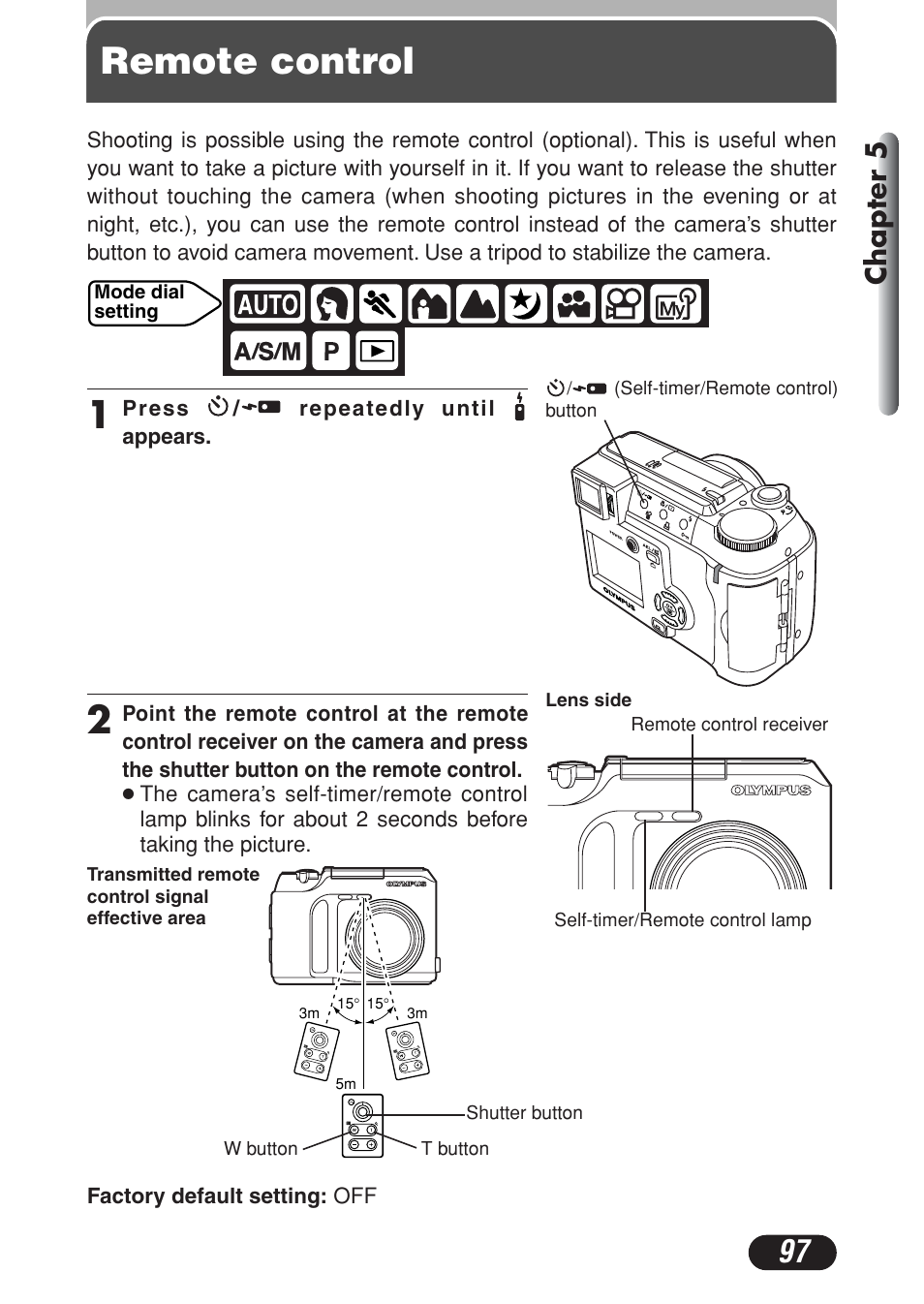 Remote control, Chapter 5 | Olympus C-730 Ultra Zoom User Manual | Page 98 / 266