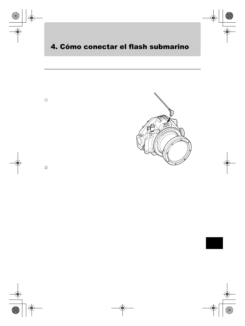 Cómo conectar el flash submarino, Conexión del cable de fibra óptica submarino | Olympus PT-EP08 User Manual | Page 113 / 172