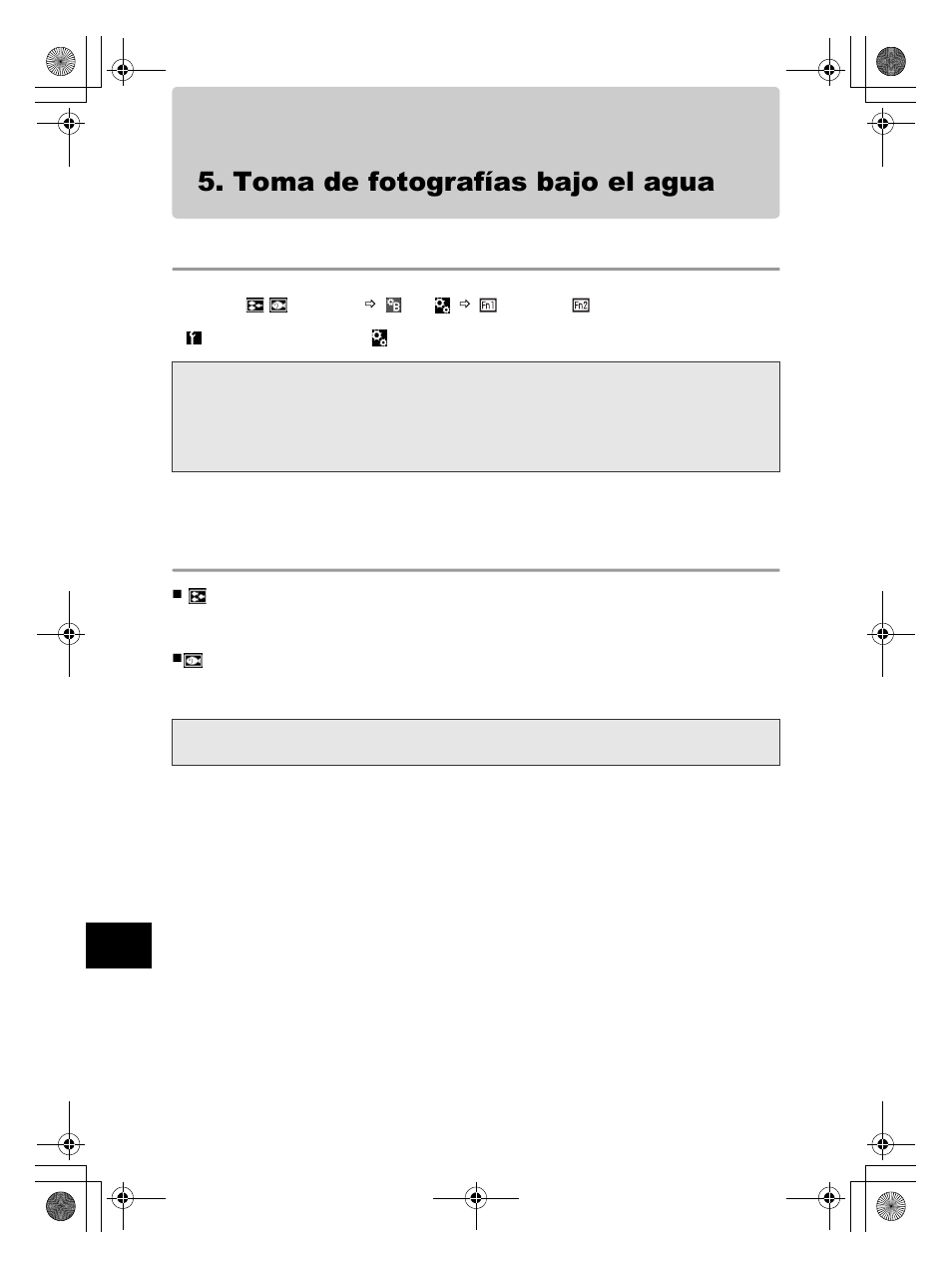 Toma de fotografías bajo el agua, Cómo seleccionar los modos de disparo, Modos de disparo bajo el agua | Olympus PT-EP08 User Manual | Page 114 / 172