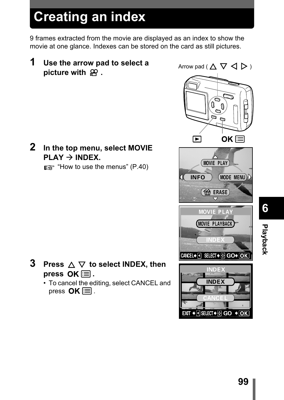 Creating an index, P.99 | Olympus Stylus 400 Digital User Manual | Page 100 / 173