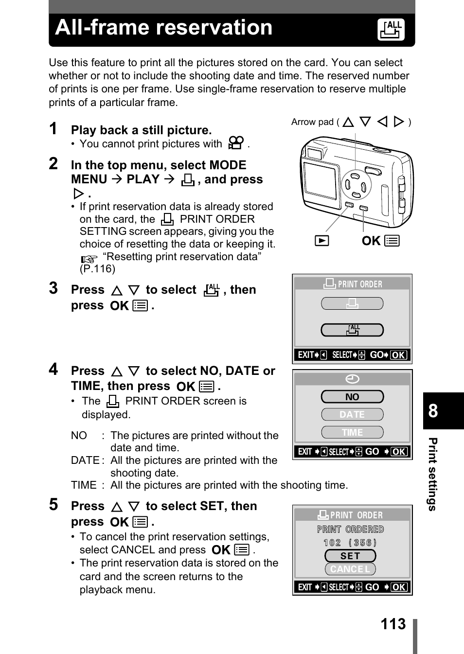 All-frame reservation | Olympus Stylus 400 Digital User Manual | Page 114 / 173