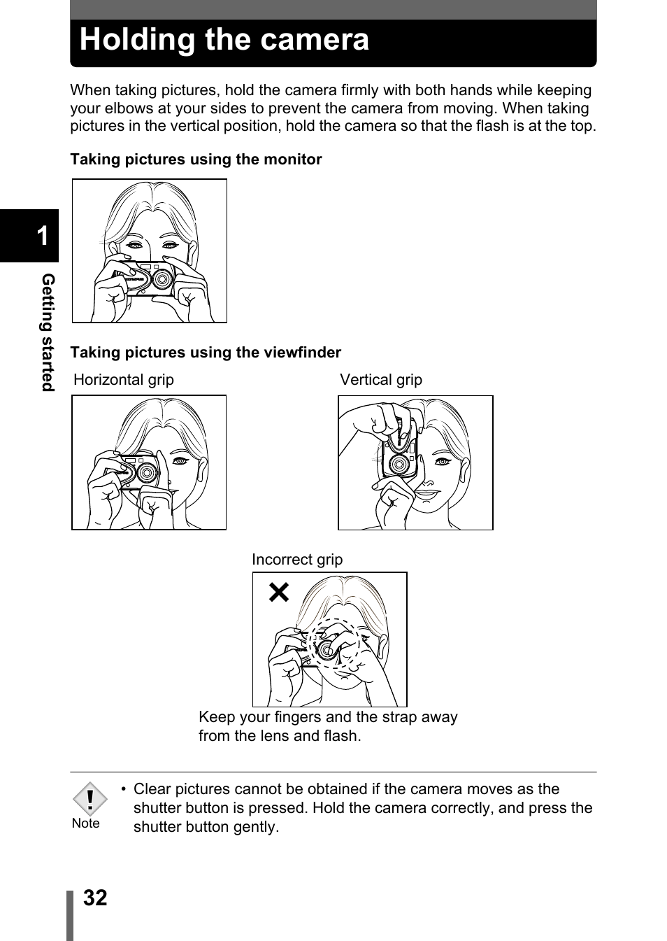 Holding the camera | Olympus Stylus 400 Digital User Manual | Page 33 / 173