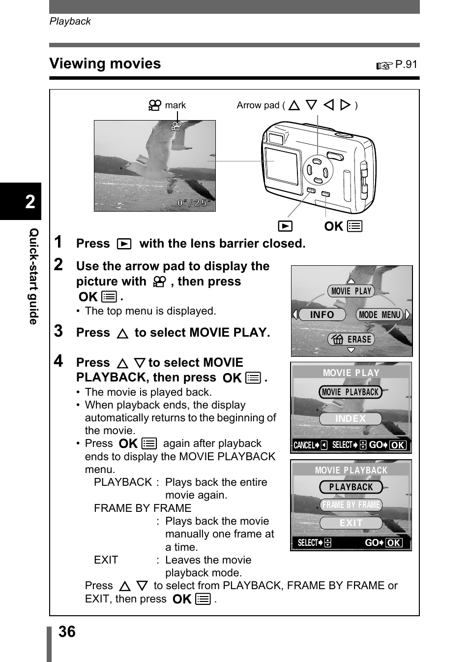 Viewing movies | Olympus Stylus 400 Digital User Manual | Page 37 / 173