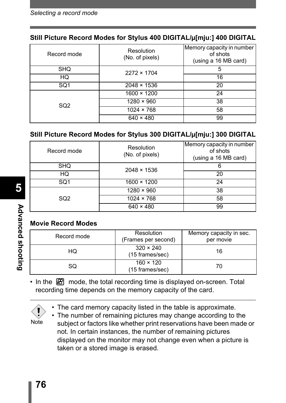 P.76, Es (p.76) | Olympus Stylus 400 Digital User Manual | Page 77 / 173