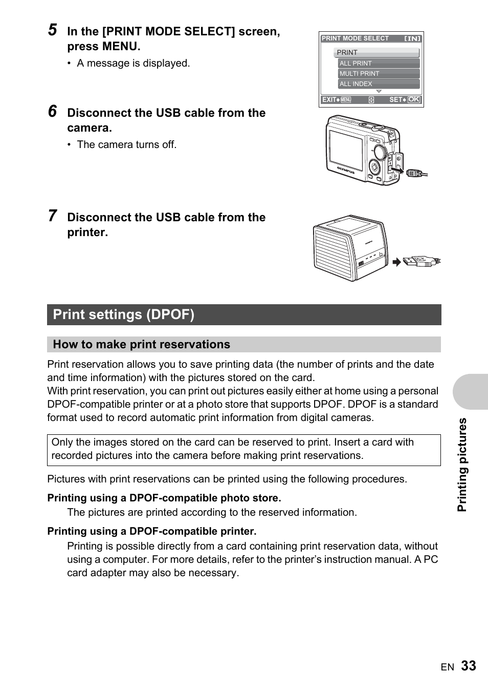 Print settings (dpof), How to make print reservations | Olympus FE-200 User Manual | Page 33 / 78