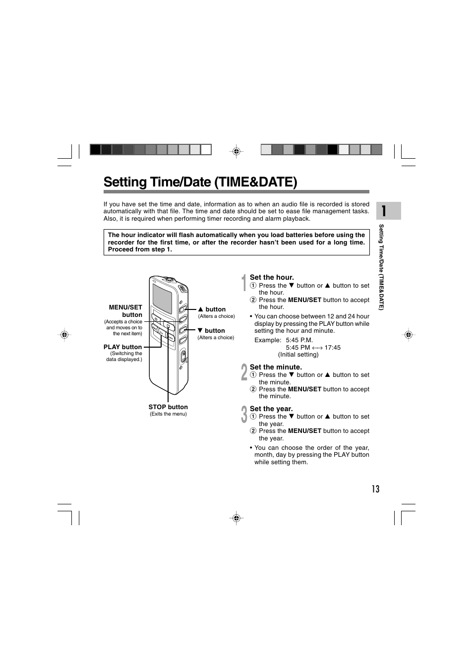 Setting time/date (time&date) | Olympus DS 2 User Manual | Page 13 / 64