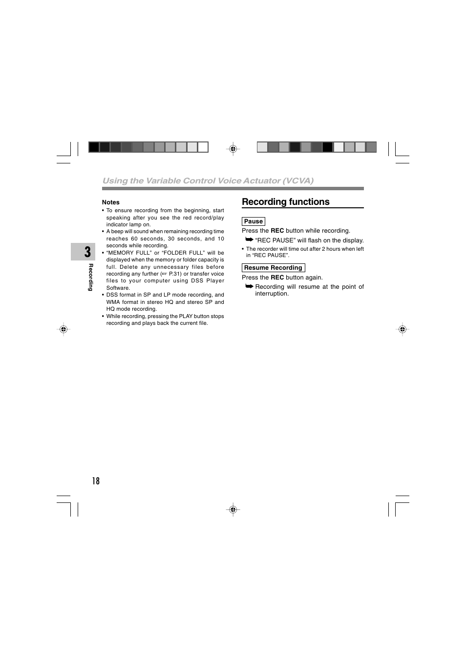 Recording functions | Olympus DS 2 User Manual | Page 18 / 64