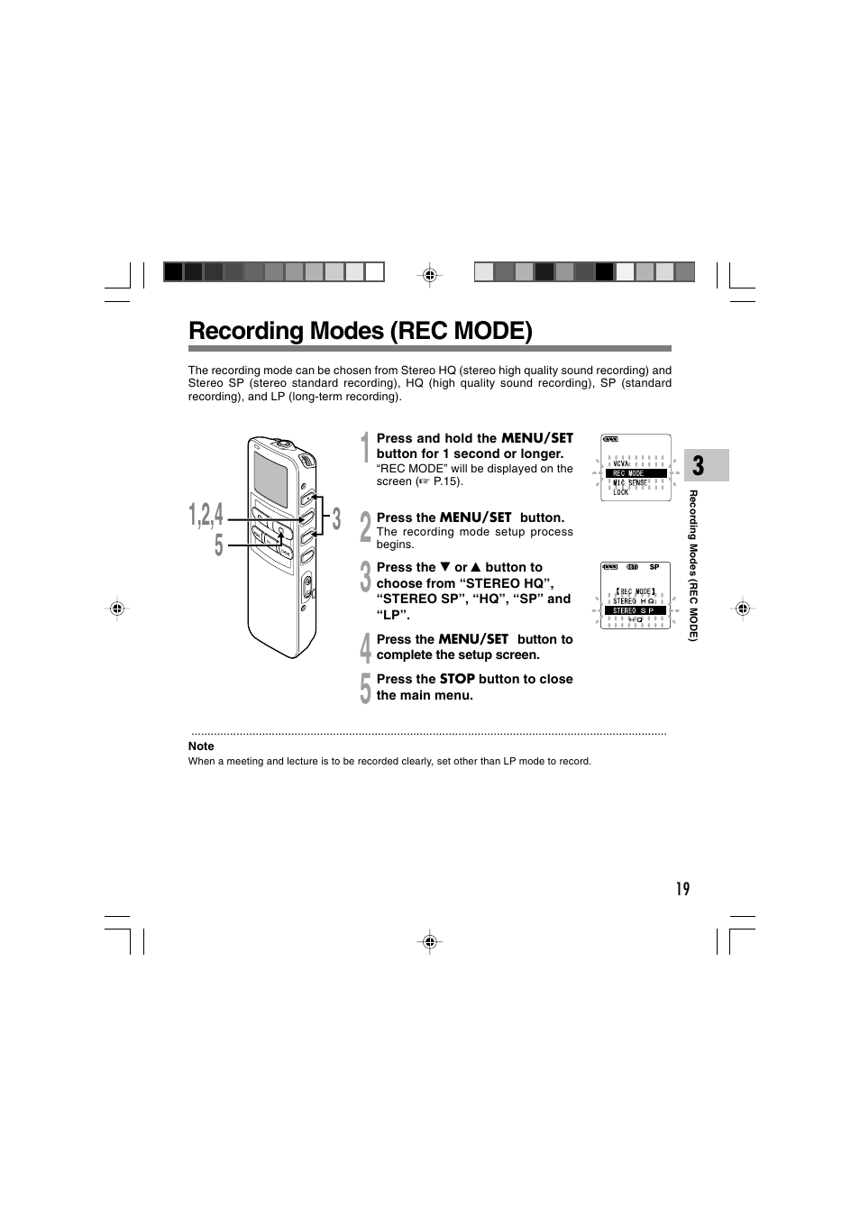 Recording modes (rec mode) | Olympus DS 2 User Manual | Page 19 / 64