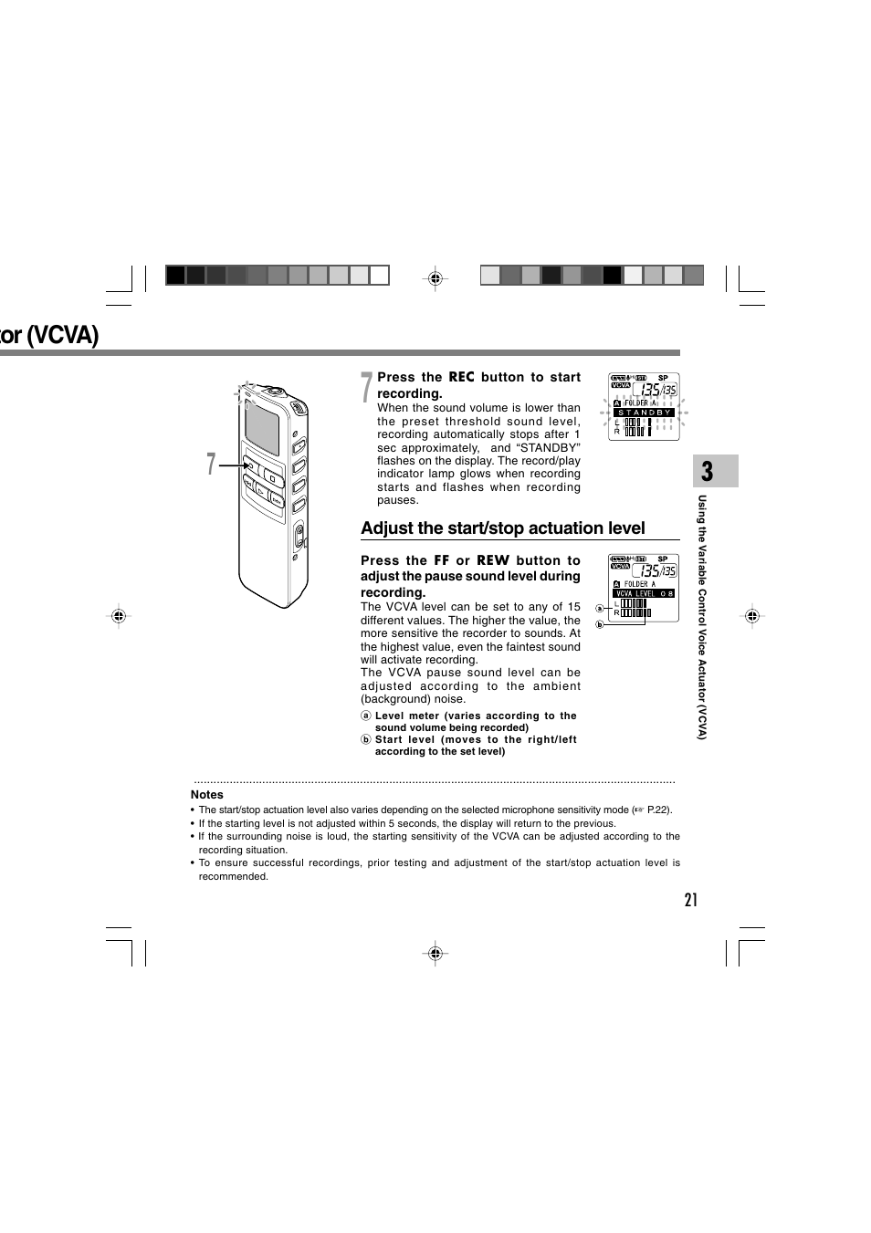 Tor (vcva), Adjust the start/stop actuation level | Olympus DS 2 User Manual | Page 21 / 64