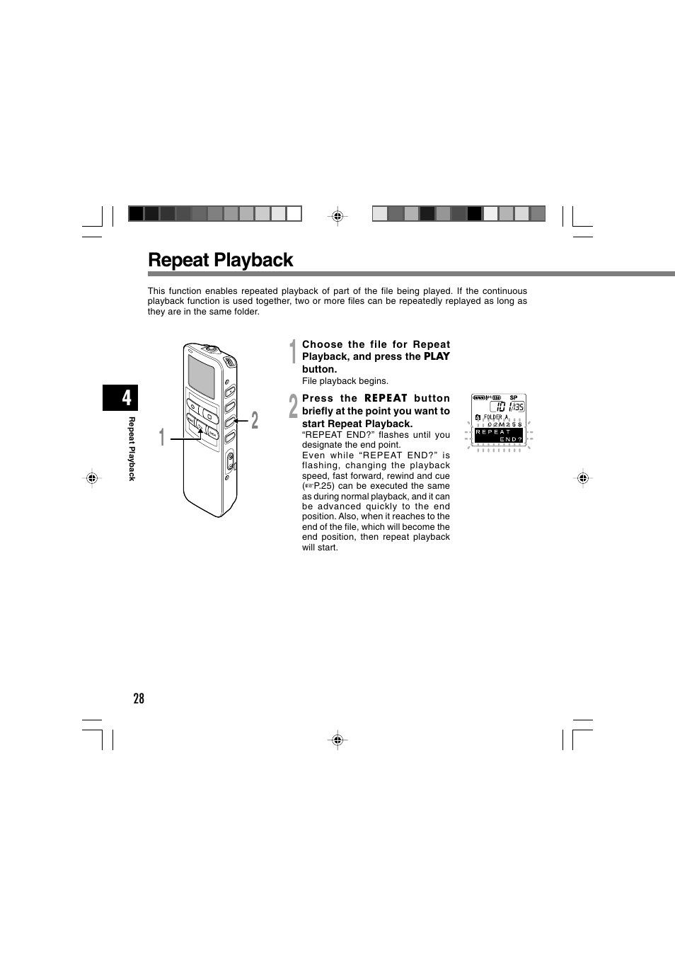 Repeat playback | Olympus DS 2 User Manual | Page 28 / 64