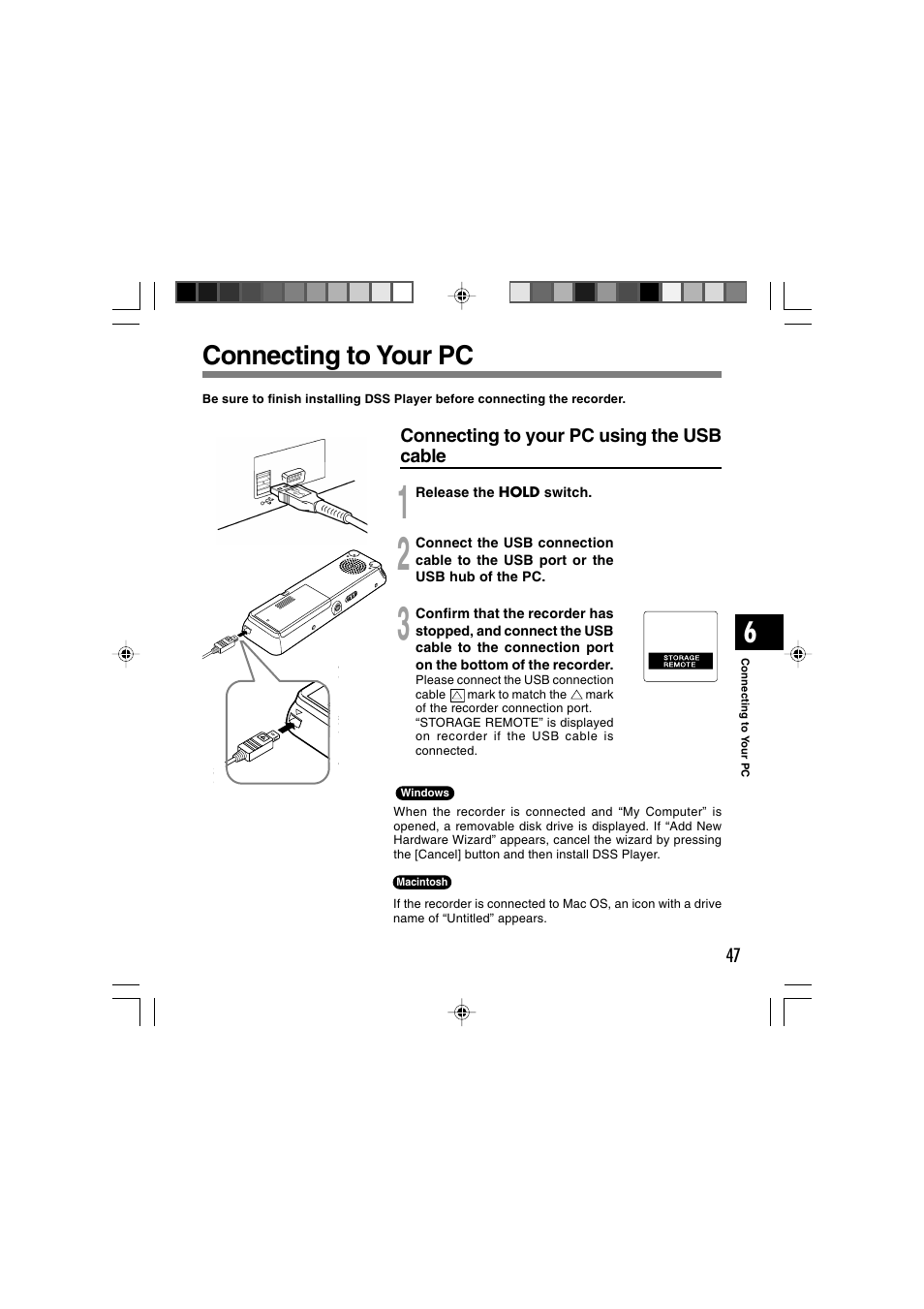 Connecting to your pc | Olympus DS 2 User Manual | Page 47 / 64