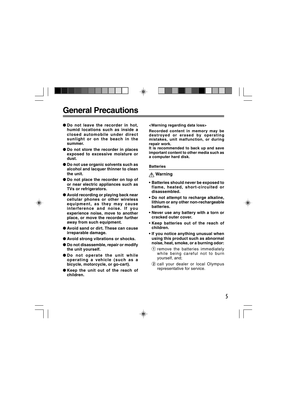 General precautions | Olympus DS 2 User Manual | Page 5 / 64