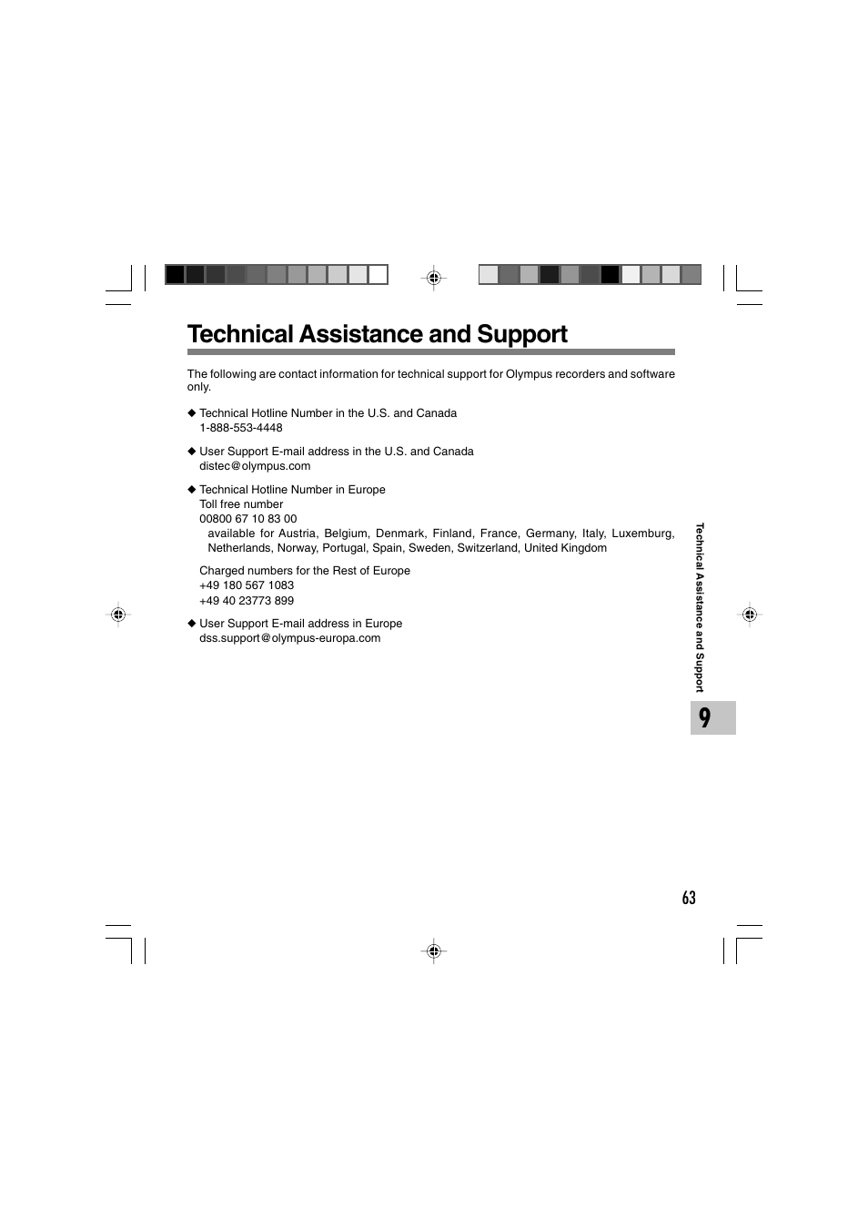 Technical assistance and support | Olympus DS 2 User Manual | Page 63 / 64