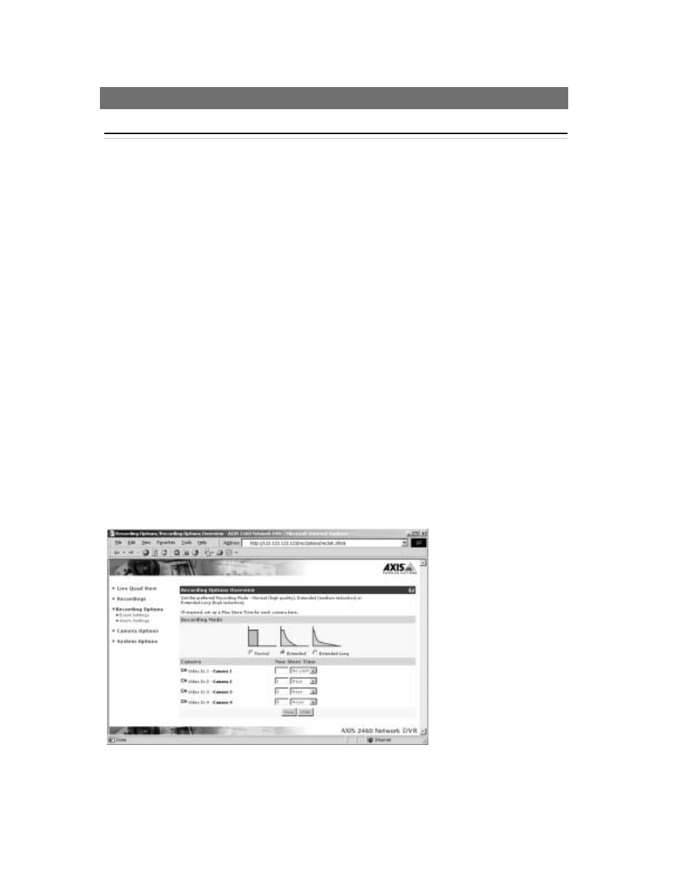 Setting up events and alarms, About events, The recording options overview | Axis Communications 2460 User Manual | Page 20 / 72
