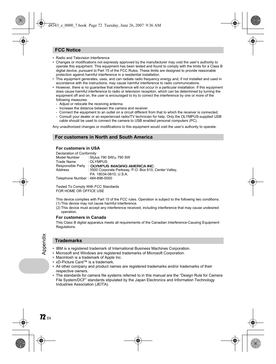App endi x | Olympus Stylus 790 SW User Manual | Page 72 / 84