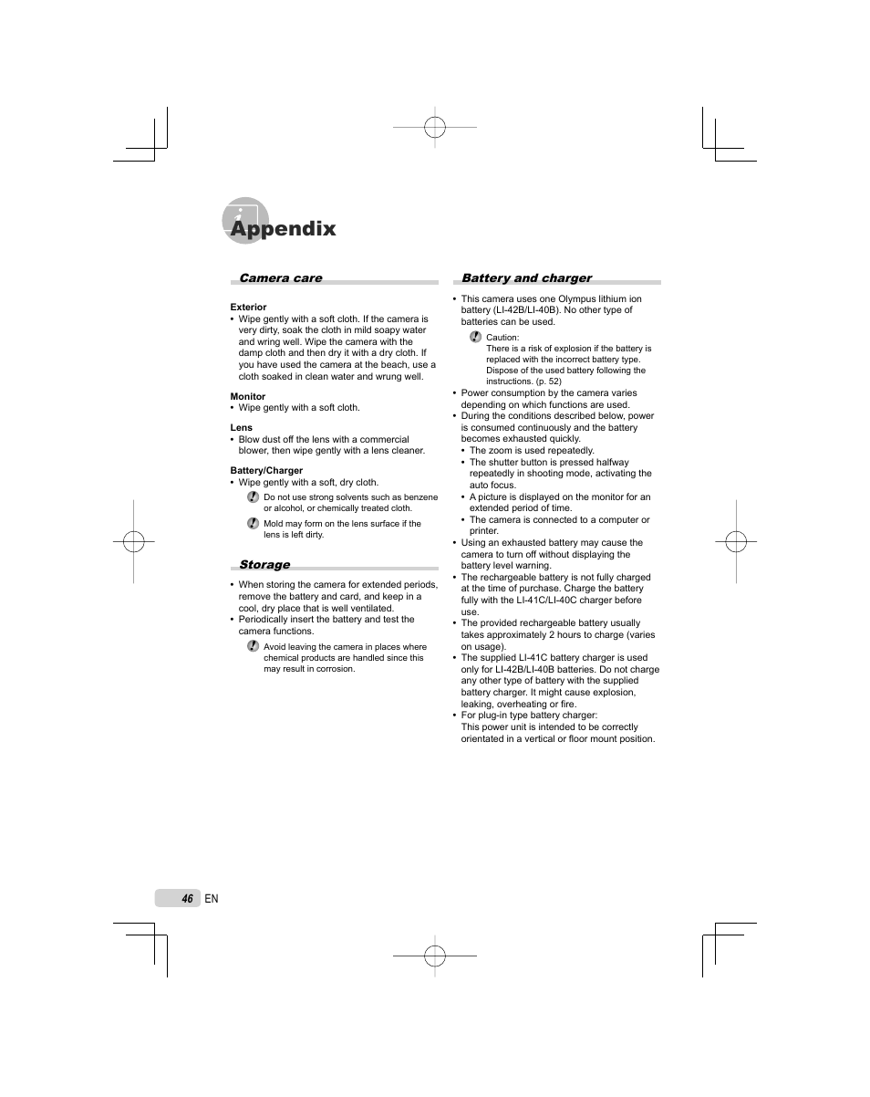 Appendix | Olympus FE-5000 User Manual | Page 46 / 62