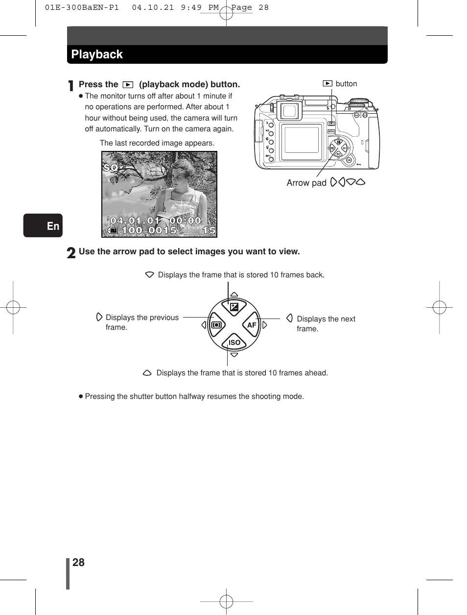 Playback, 28 en | Olympus EVOLT E-300 User Manual | Page 28 / 34