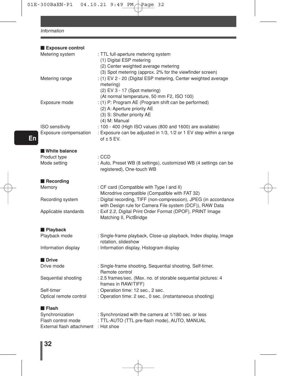 32 en | Olympus EVOLT E-300 User Manual | Page 32 / 34