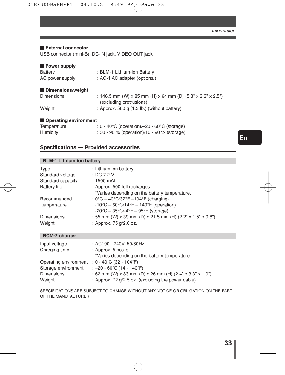 33 en | Olympus EVOLT E-300 User Manual | Page 33 / 34