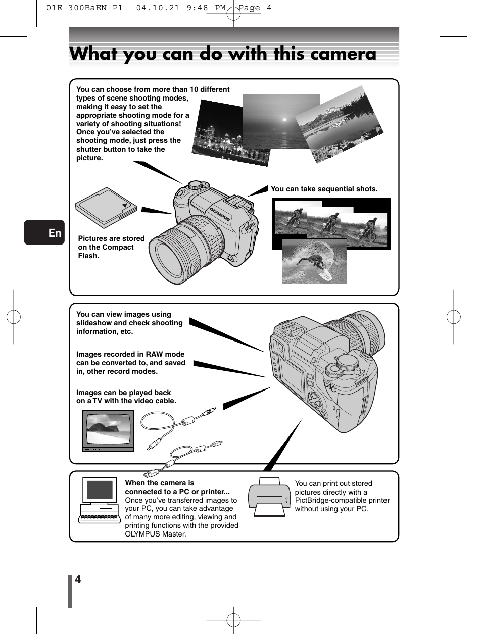 What you can do with this camera | Olympus EVOLT E-300 User Manual | Page 4 / 34