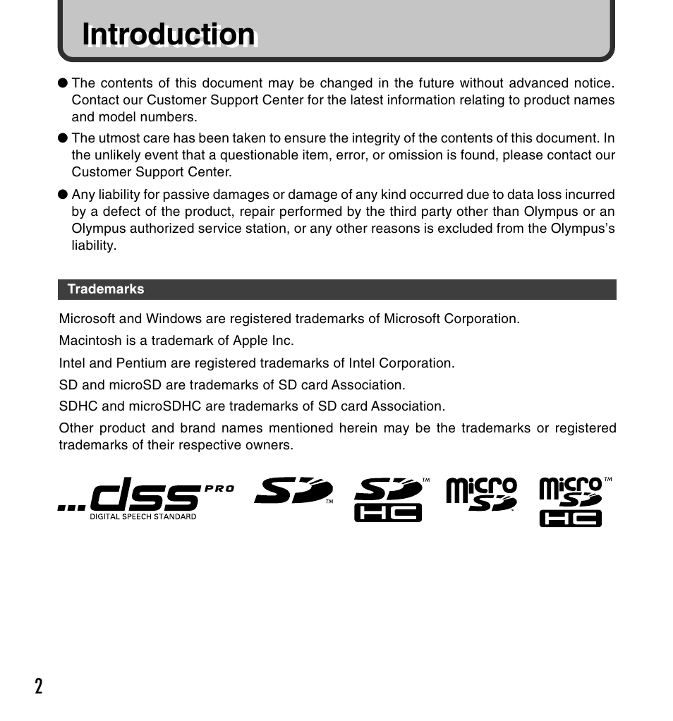 Introduction | Olympus DS-5000ID User Manual | Page 2 / 83