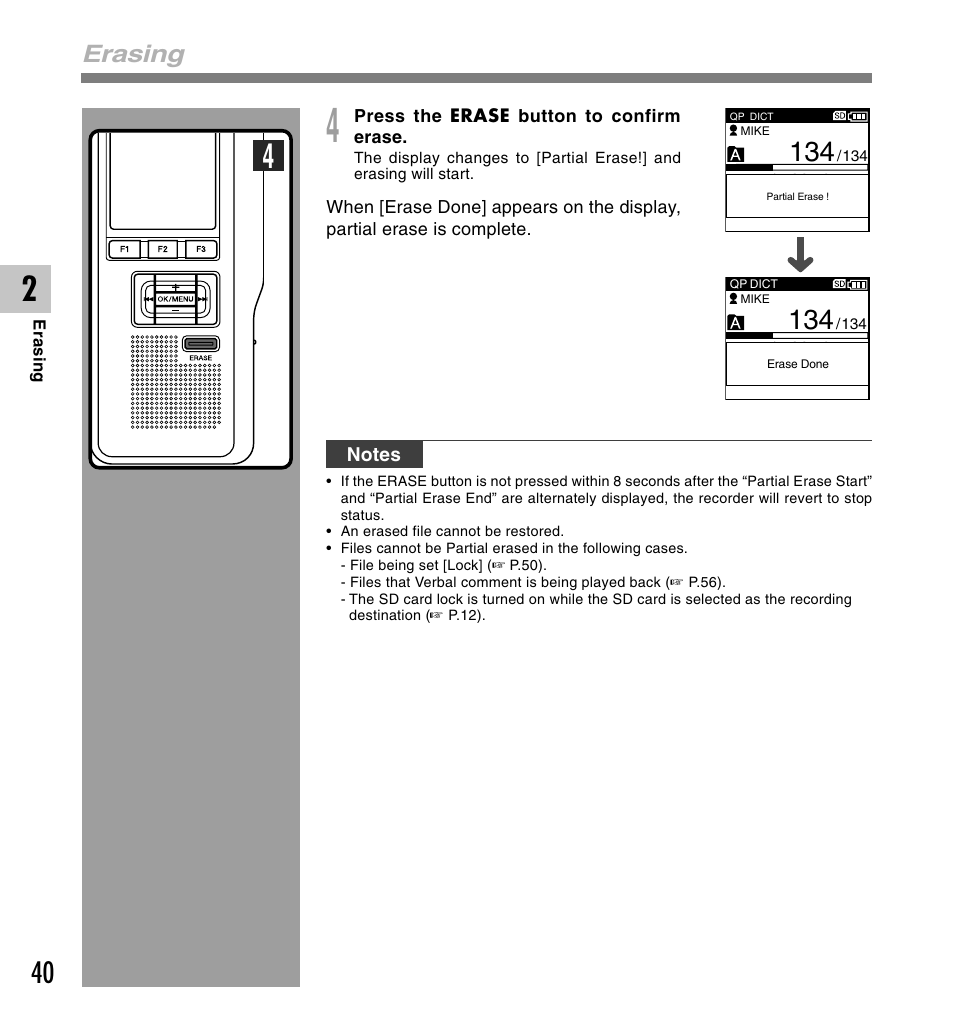Erasing | Olympus DS-5000ID User Manual | Page 40 / 83